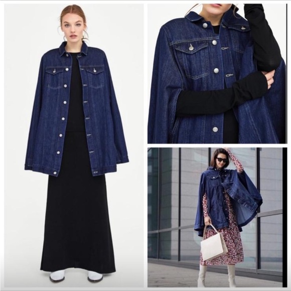 Zara Deep Blue Denim Cape Sz S - Picture 1 of 10